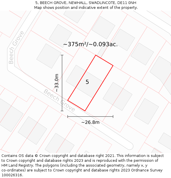 5, BEECH GROVE, NEWHALL, SWADLINCOTE, DE11 0NH: Plot and title map