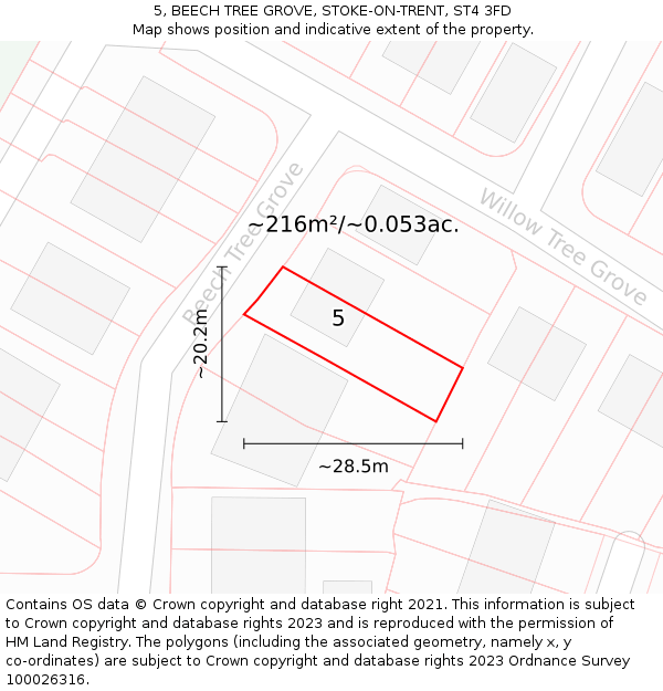 5, BEECH TREE GROVE, STOKE-ON-TRENT, ST4 3FD: Plot and title map