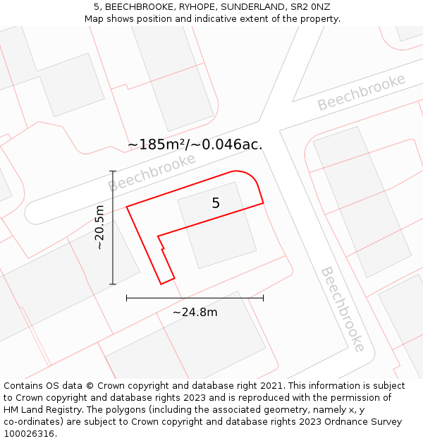 5, BEECHBROOKE, RYHOPE, SUNDERLAND, SR2 0NZ: Plot and title map