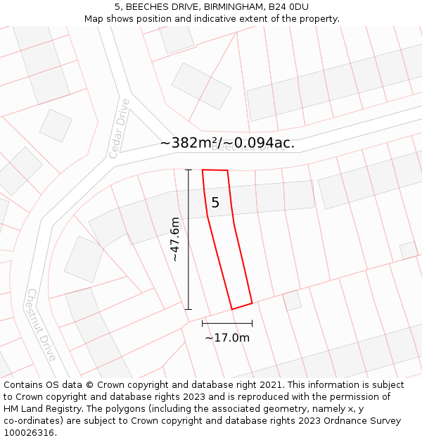 5, BEECHES DRIVE, BIRMINGHAM, B24 0DU: Plot and title map