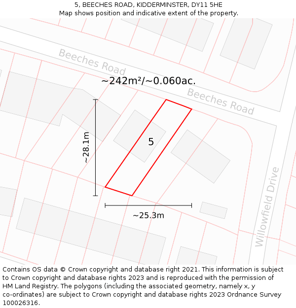 5, BEECHES ROAD, KIDDERMINSTER, DY11 5HE: Plot and title map