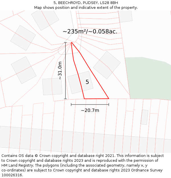 5, BEECHROYD, PUDSEY, LS28 8BH: Plot and title map