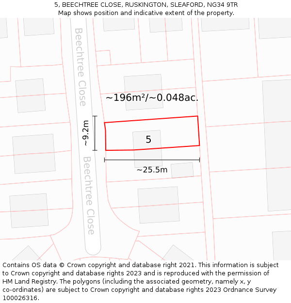 5, BEECHTREE CLOSE, RUSKINGTON, SLEAFORD, NG34 9TR: Plot and title map