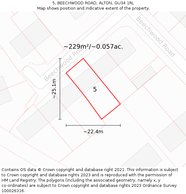 5, BEECHWOOD ROAD, ALTON, GU34 1RL: Plot and title map