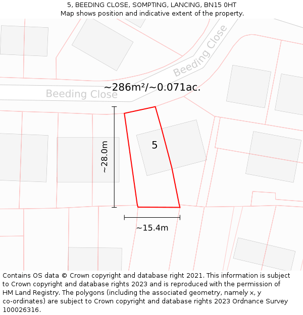 5, BEEDING CLOSE, SOMPTING, LANCING, BN15 0HT: Plot and title map