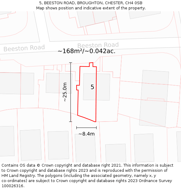 5, BEESTON ROAD, BROUGHTON, CHESTER, CH4 0SB: Plot and title map