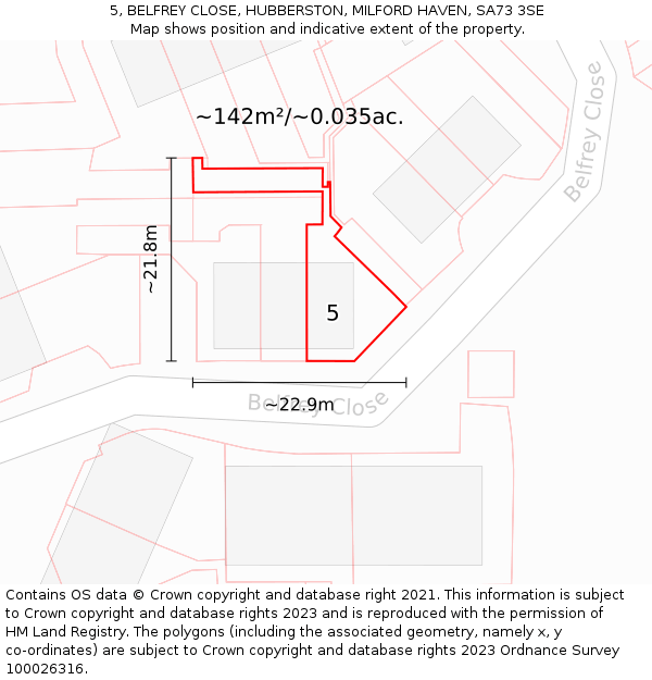 5, BELFREY CLOSE, HUBBERSTON, MILFORD HAVEN, SA73 3SE: Plot and title map