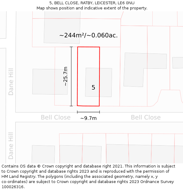 5, BELL CLOSE, RATBY, LEICESTER, LE6 0NU: Plot and title map