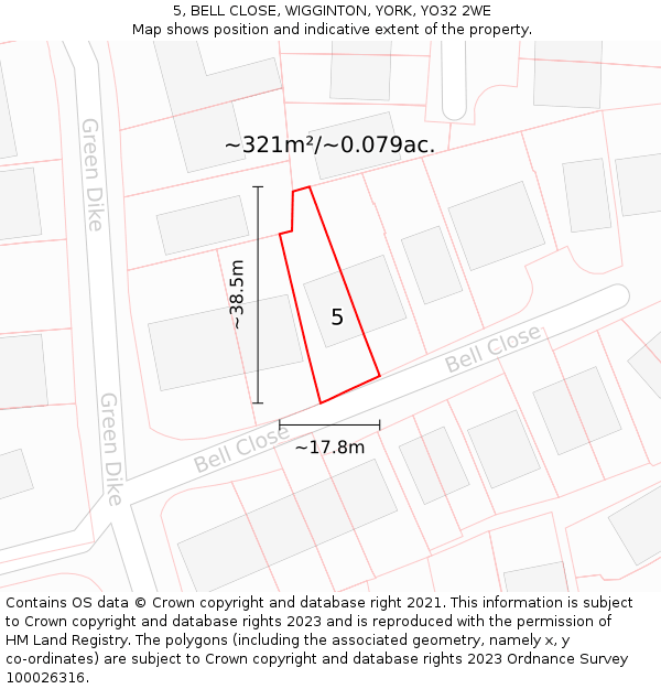 5, BELL CLOSE, WIGGINTON, YORK, YO32 2WE: Plot and title map