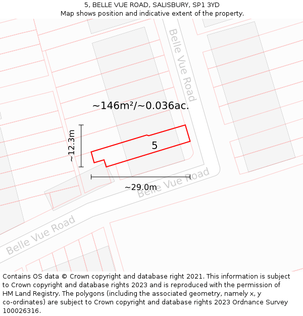 5, BELLE VUE ROAD, SALISBURY, SP1 3YD: Plot and title map