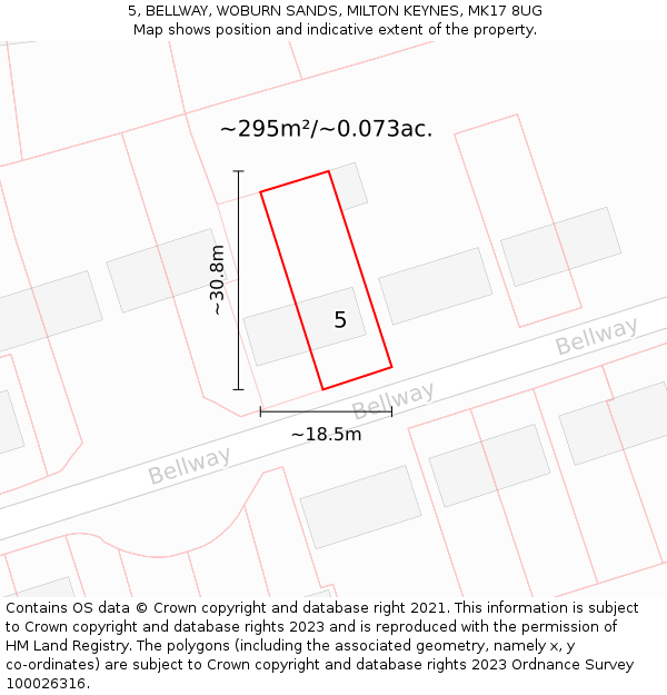 5, BELLWAY, WOBURN SANDS, MILTON KEYNES, MK17 8UG: Plot and title map