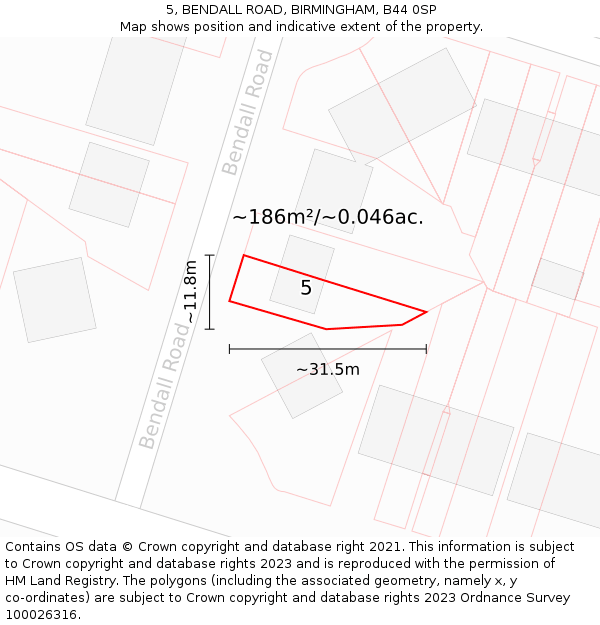 5, BENDALL ROAD, BIRMINGHAM, B44 0SP: Plot and title map