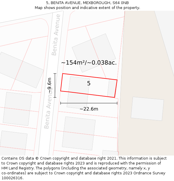 5, BENITA AVENUE, MEXBOROUGH, S64 0NB: Plot and title map