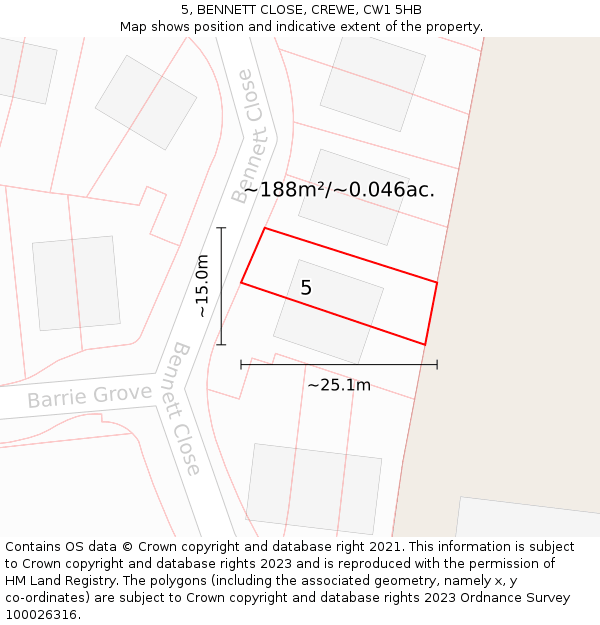 5, BENNETT CLOSE, CREWE, CW1 5HB: Plot and title map