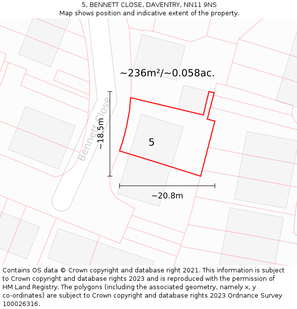 5, BENNETT CLOSE, DAVENTRY, NN11 9NS: Plot and title map