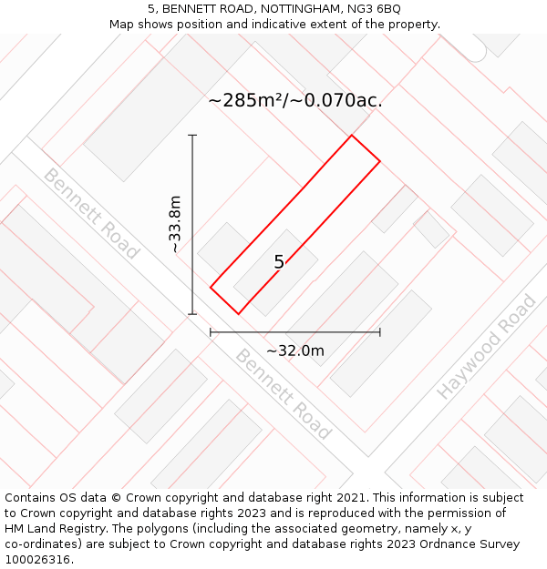 5, BENNETT ROAD, NOTTINGHAM, NG3 6BQ: Plot and title map