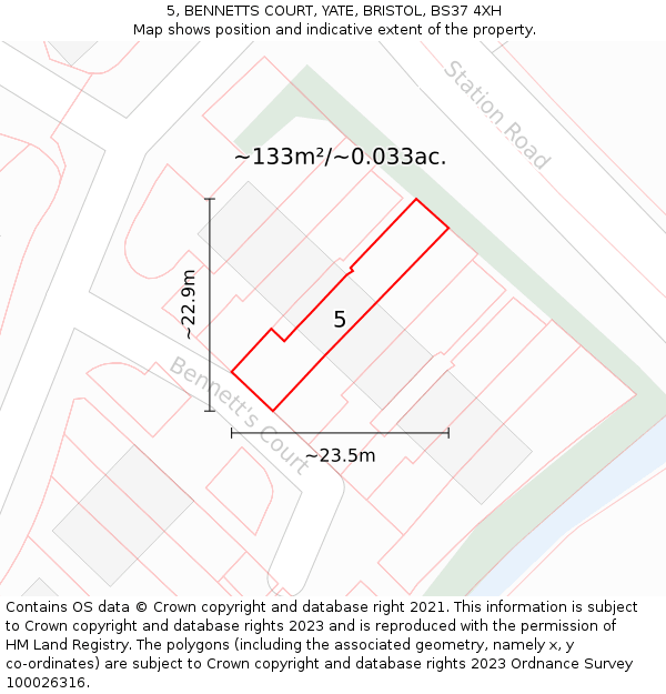5, BENNETTS COURT, YATE, BRISTOL, BS37 4XH: Plot and title map