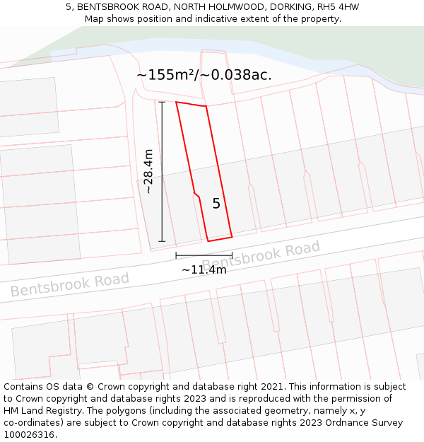 5, BENTSBROOK ROAD, NORTH HOLMWOOD, DORKING, RH5 4HW: Plot and title map