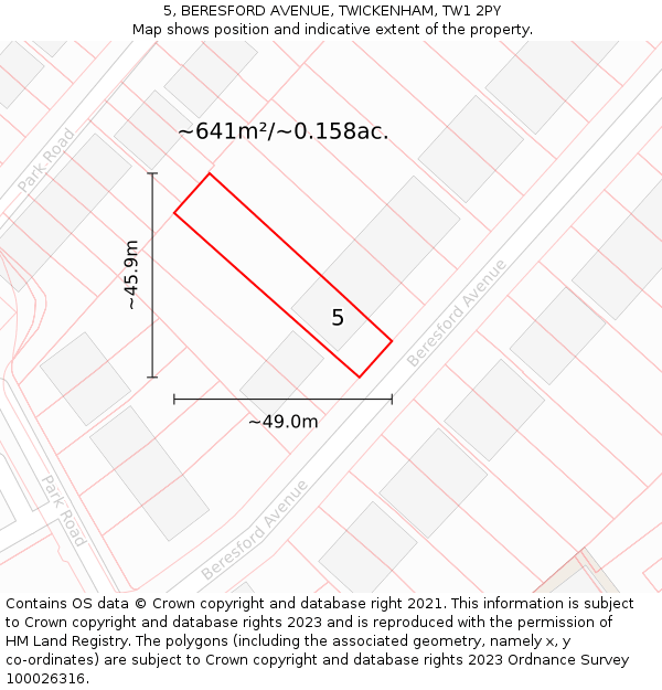5, BERESFORD AVENUE, TWICKENHAM, TW1 2PY: Plot and title map