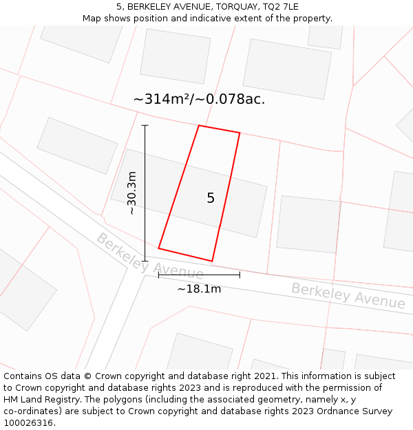 5, BERKELEY AVENUE, TORQUAY, TQ2 7LE: Plot and title map