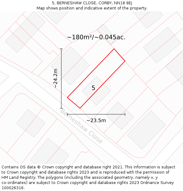 5, BERNESHAW CLOSE, CORBY, NN18 8EJ: Plot and title map