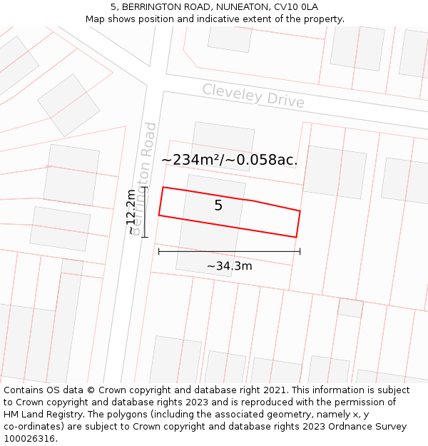 5, BERRINGTON ROAD, NUNEATON, CV10 0LA: Plot and title map