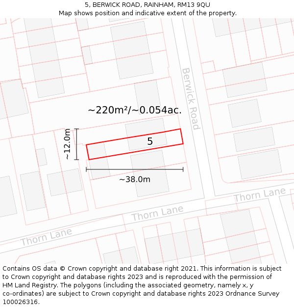 5, BERWICK ROAD, RAINHAM, RM13 9QU: Plot and title map