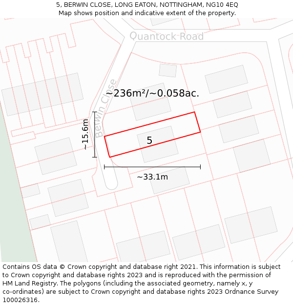 5, BERWIN CLOSE, LONG EATON, NOTTINGHAM, NG10 4EQ: Plot and title map