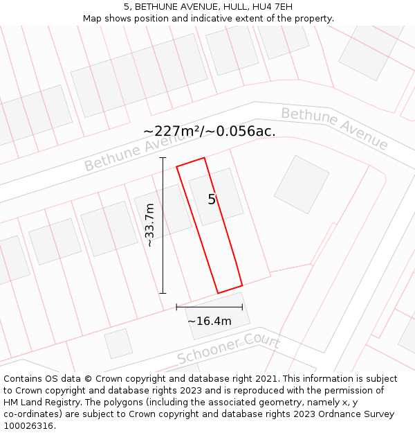 5, BETHUNE AVENUE, HULL, HU4 7EH: Plot and title map