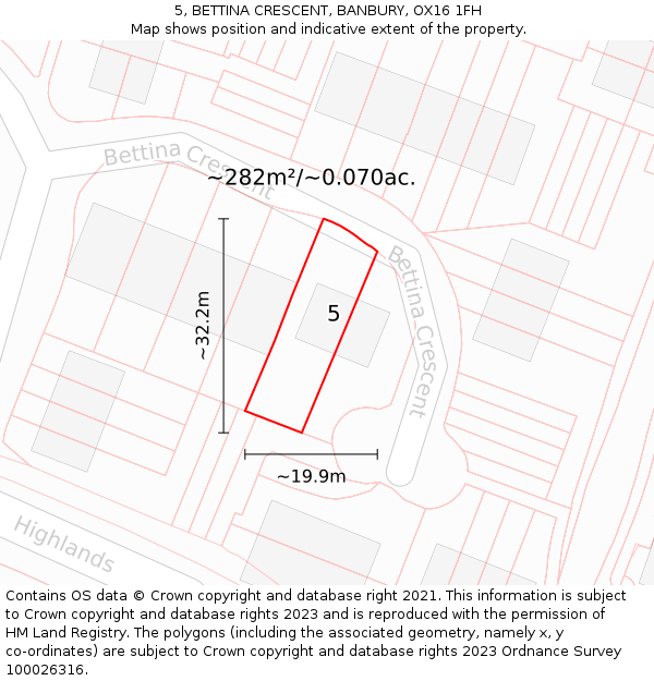 5, BETTINA CRESCENT, BANBURY, OX16 1FH: Plot and title map