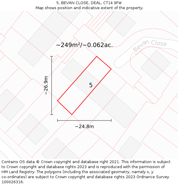 5, BEVAN CLOSE, DEAL, CT14 9FW: Plot and title map