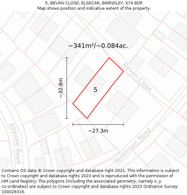 5, BEVAN CLOSE, ELSECAR, BARNSLEY, S74 8DR: Plot and title map