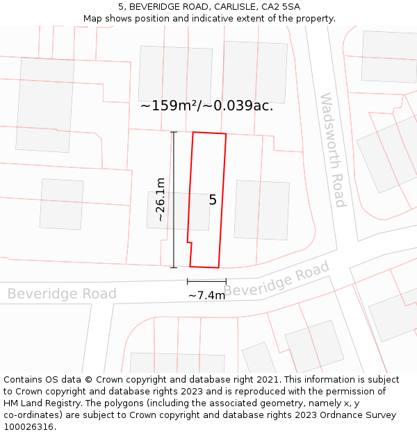 5, BEVERIDGE ROAD, CARLISLE, CA2 5SA: Plot and title map