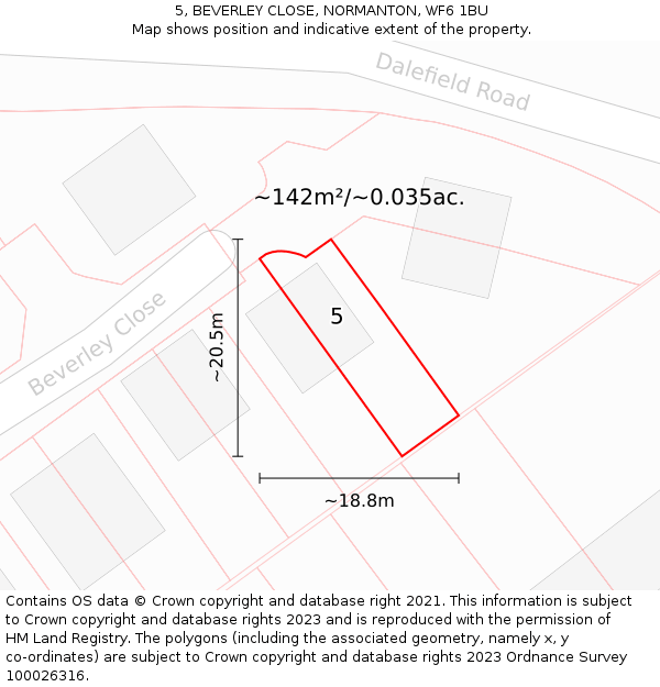 5, BEVERLEY CLOSE, NORMANTON, WF6 1BU: Plot and title map