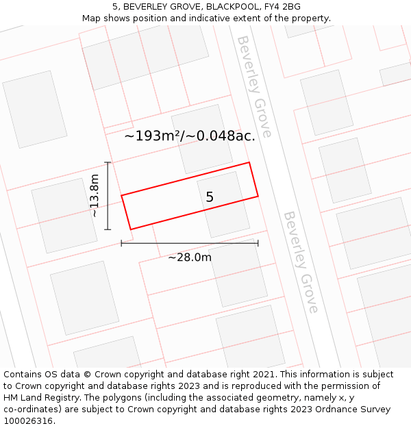 5, BEVERLEY GROVE, BLACKPOOL, FY4 2BG: Plot and title map