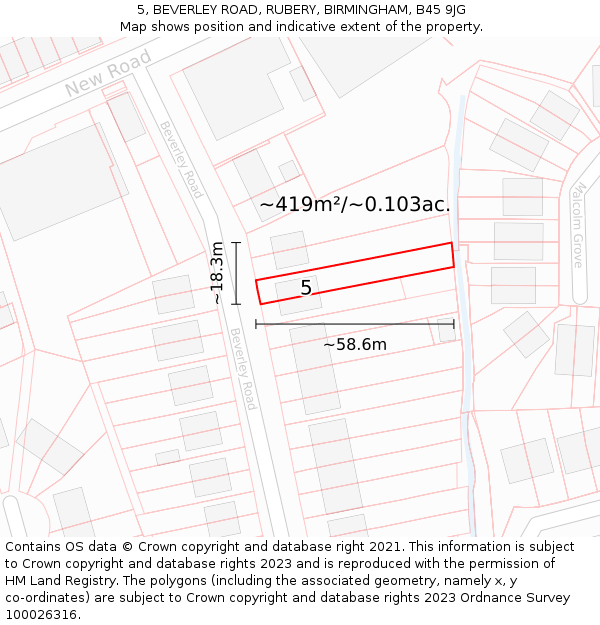 5, BEVERLEY ROAD, RUBERY, BIRMINGHAM, B45 9JG: Plot and title map