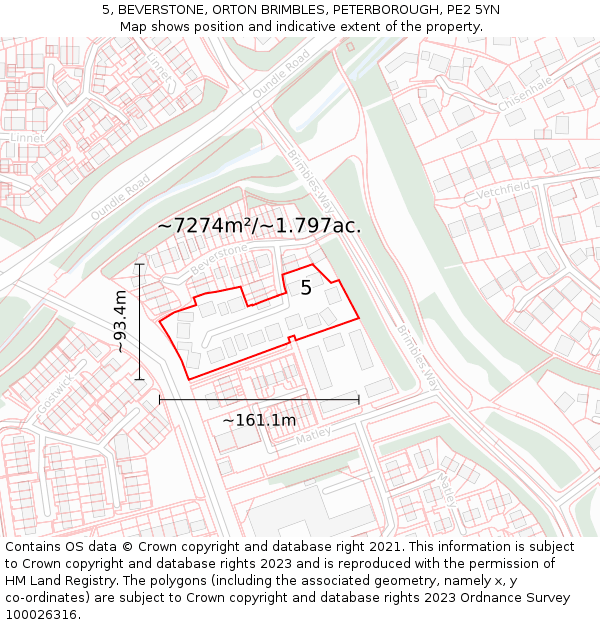 5, BEVERSTONE, ORTON BRIMBLES, PETERBOROUGH, PE2 5YN: Plot and title map