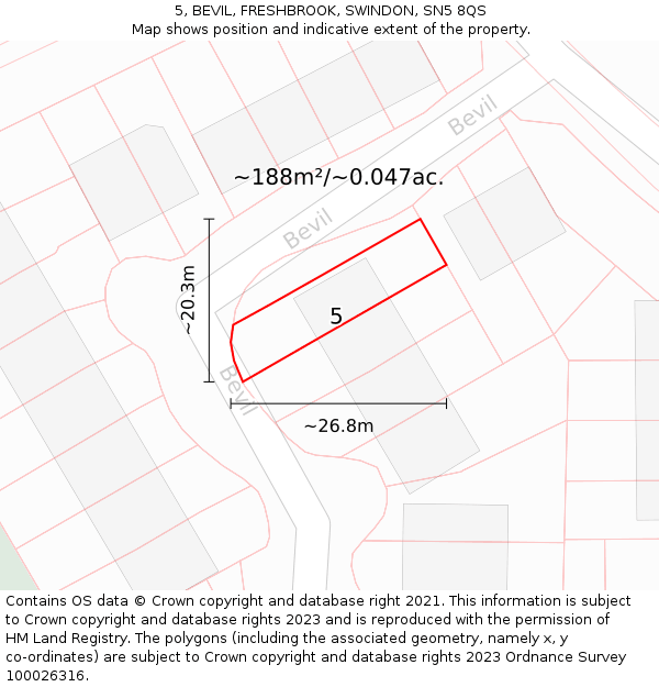 5, BEVIL, FRESHBROOK, SWINDON, SN5 8QS: Plot and title map