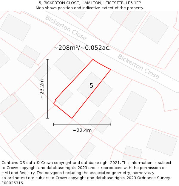 5, BICKERTON CLOSE, HAMILTON, LEICESTER, LE5 1EP: Plot and title map