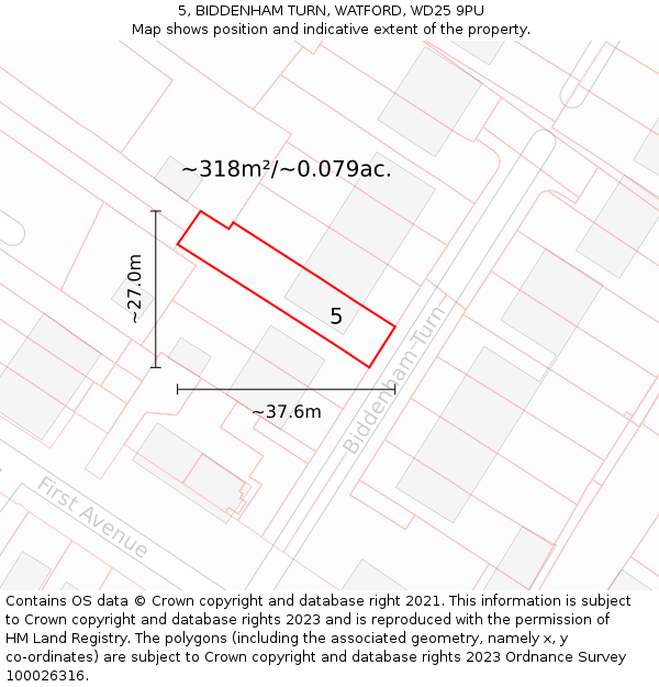 5, BIDDENHAM TURN, WATFORD, WD25 9PU: Plot and title map