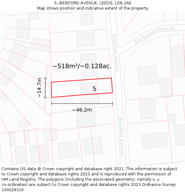 5, BIDEFORD AVENUE, LEEDS, LS8 2AE: Plot and title map