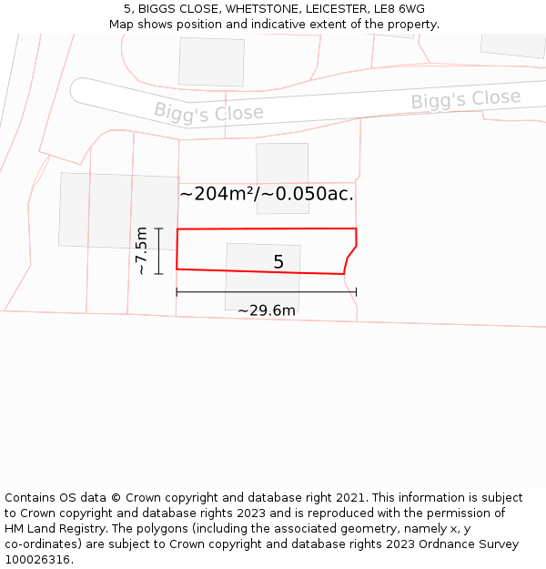 5, BIGGS CLOSE, WHETSTONE, LEICESTER, LE8 6WG: Plot and title map