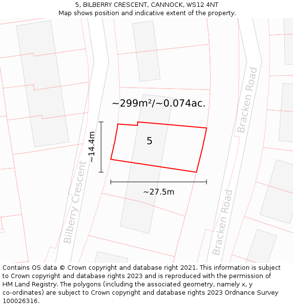 5, BILBERRY CRESCENT, CANNOCK, WS12 4NT: Plot and title map