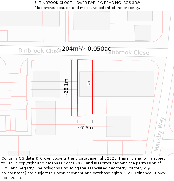 5, BINBROOK CLOSE, LOWER EARLEY, READING, RG6 3BW: Plot and title map