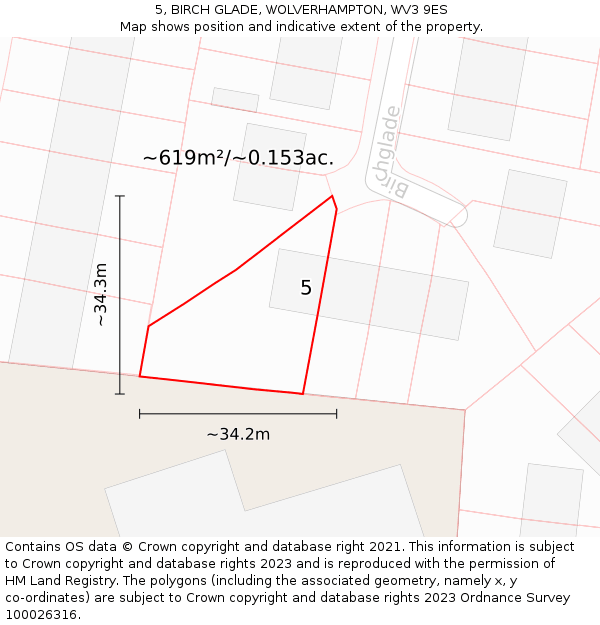 5, BIRCH GLADE, WOLVERHAMPTON, WV3 9ES: Plot and title map