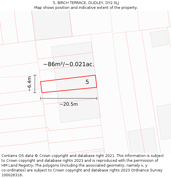 5, BIRCH TERRACE, DUDLEY, DY2 0LJ: Plot and title map