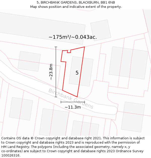 5, BIRCHBANK GARDENS, BLACKBURN, BB1 6NB: Plot and title map