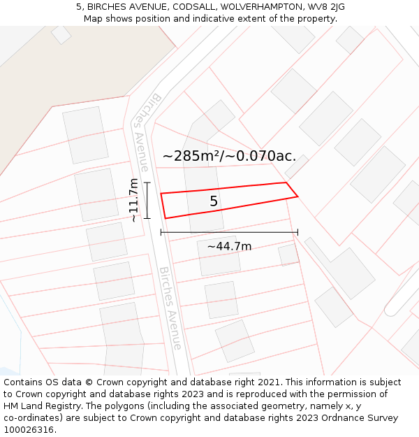 5, BIRCHES AVENUE, CODSALL, WOLVERHAMPTON, WV8 2JG: Plot and title map