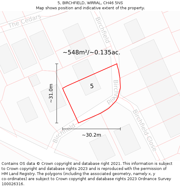 5, BIRCHFIELD, WIRRAL, CH46 5NS: Plot and title map