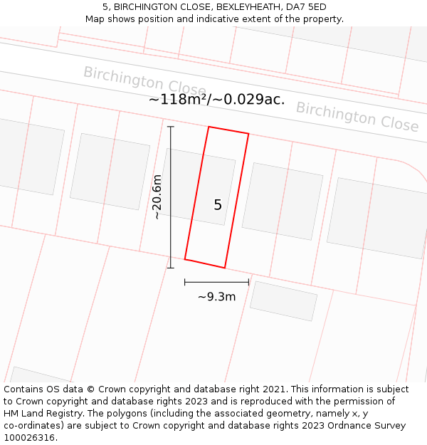 5, BIRCHINGTON CLOSE, BEXLEYHEATH, DA7 5ED: Plot and title map